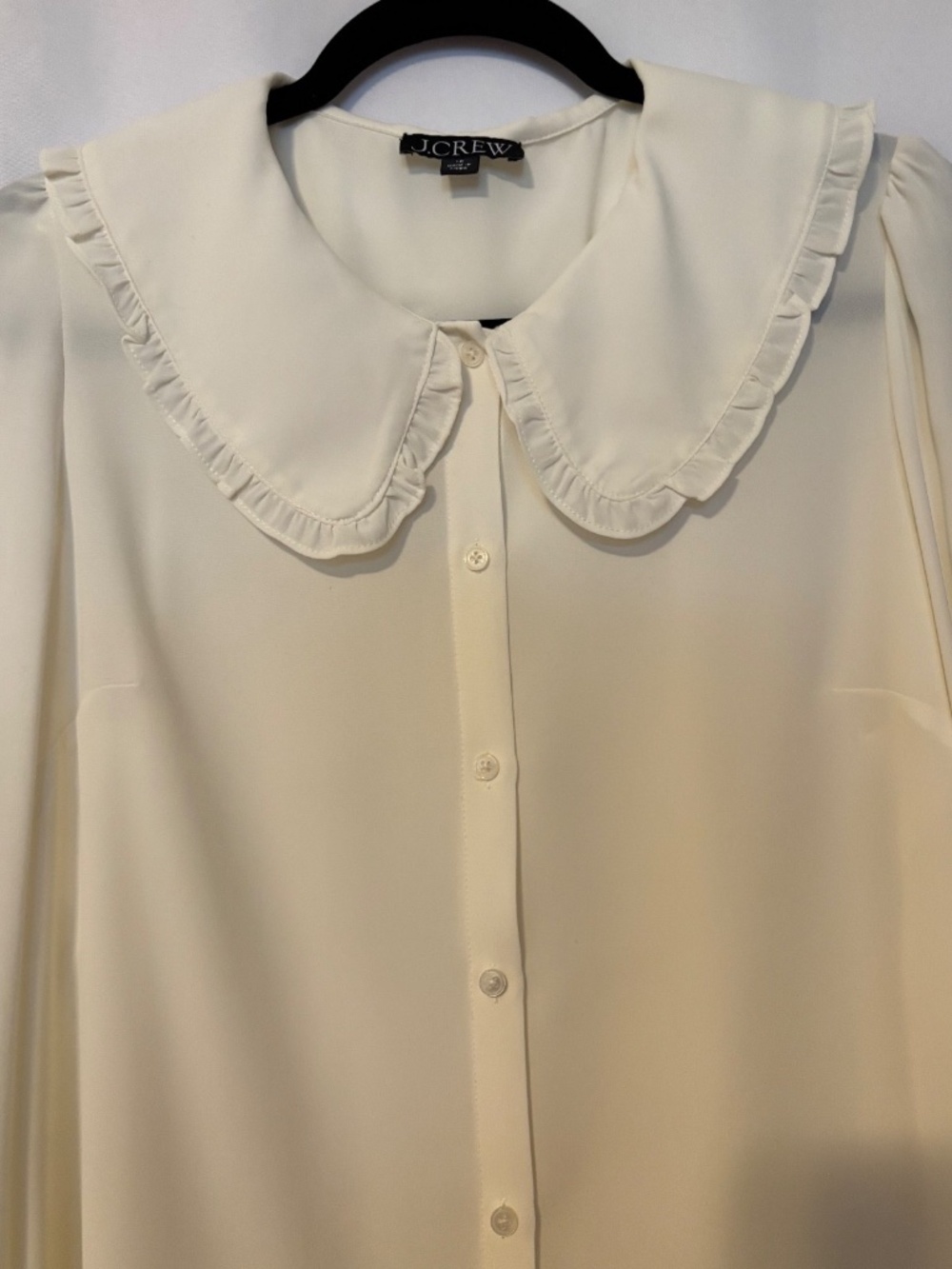 J.Crew Ivory Blouse Size 10 Peter Pan Collar Long Sleeve Button Front - Picture 2 of 7